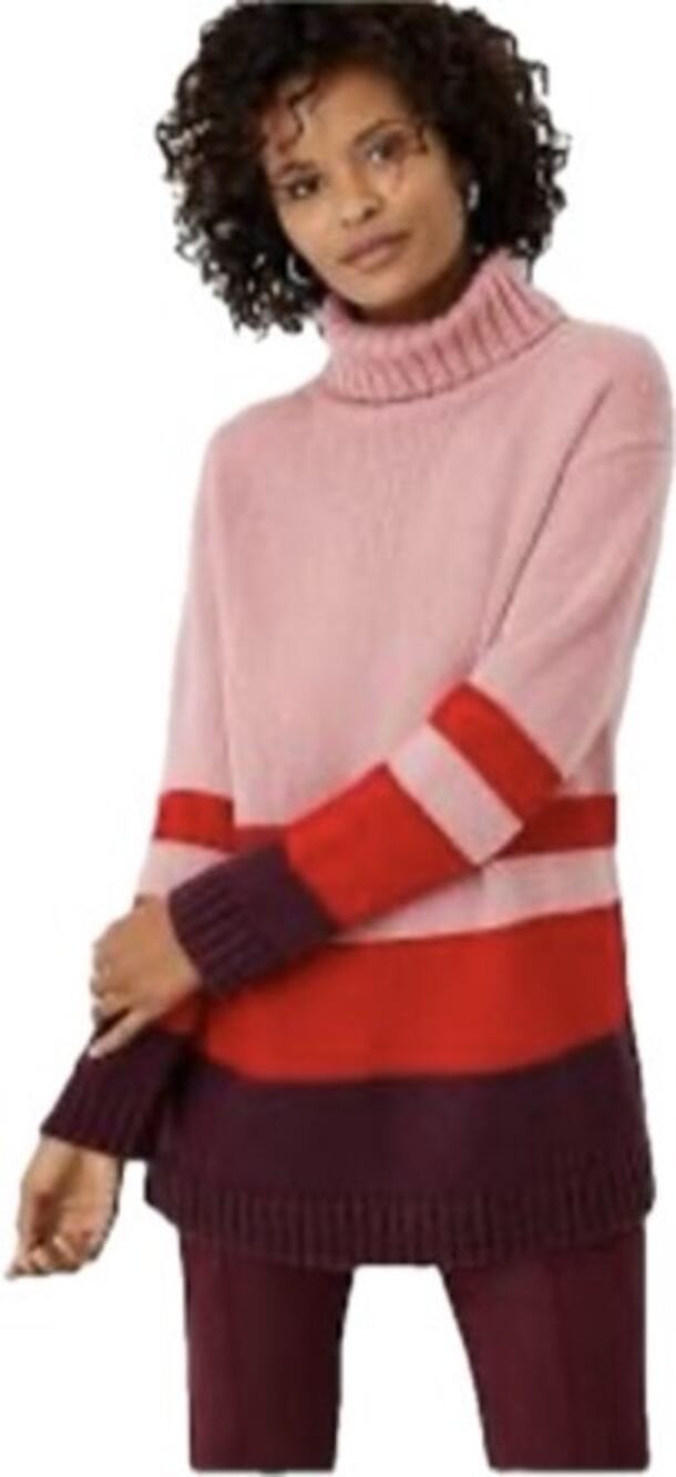Ann Taylor Color Block Tunic Turtleneck Sweater Women's S | Pink Stripe | EUC